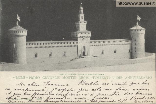 1901e Torre del Filarete, dedicata alla memoria di Umberto I - click to next image