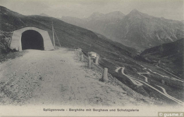 I1910-no-vi Splugenroute mit Berghaus und Schutzgalerie_Guler-00001A-CH2mspl - click to next image