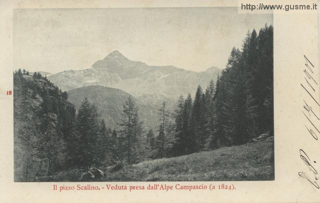 18-Il Pizzo Scalino . - Veduta presa dall'alpe Campascio (a 1824)_calfe-00018A-VM4lanz - click to next image